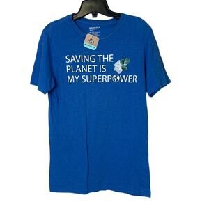 Upcycled Hand Printed Womens Small Saving The Planet Is My Superpower Tee Shirt